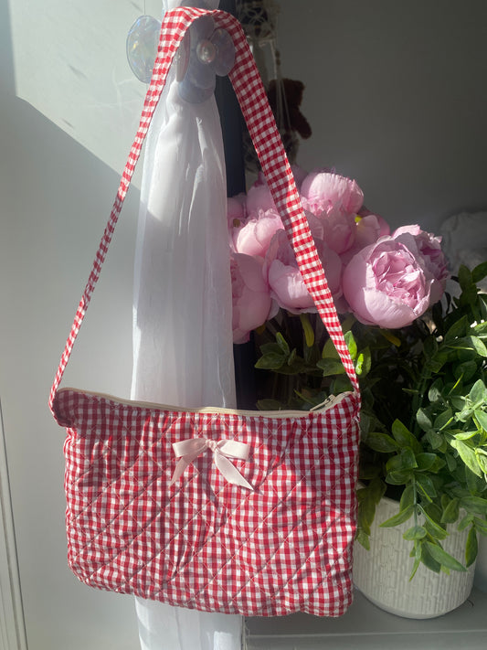 Red plaid handbag